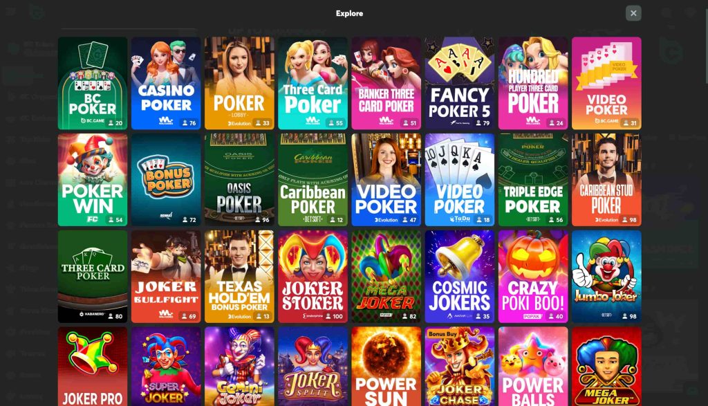 Poker games at BC Game independent casino