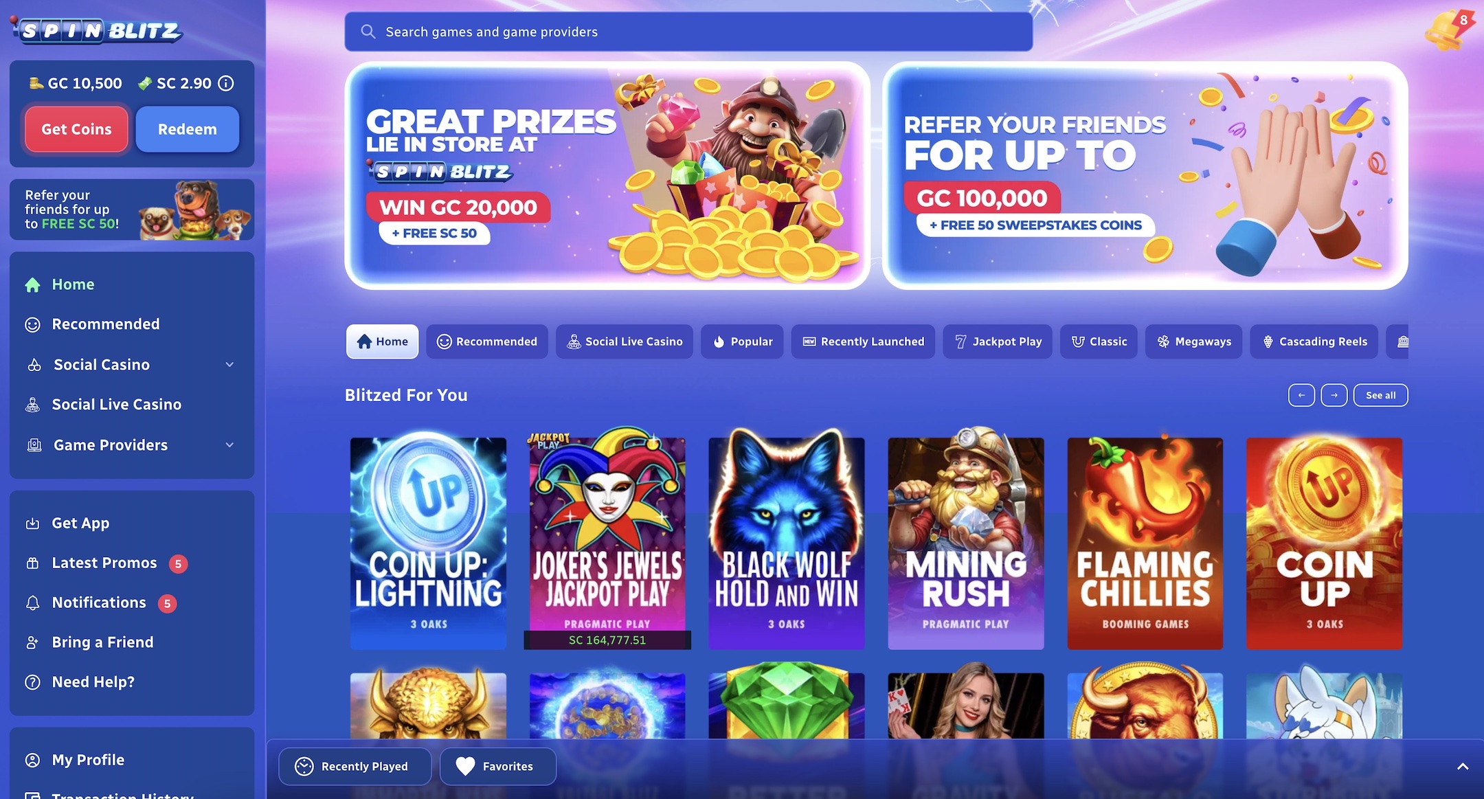 Spinblitz Casino Screenshot