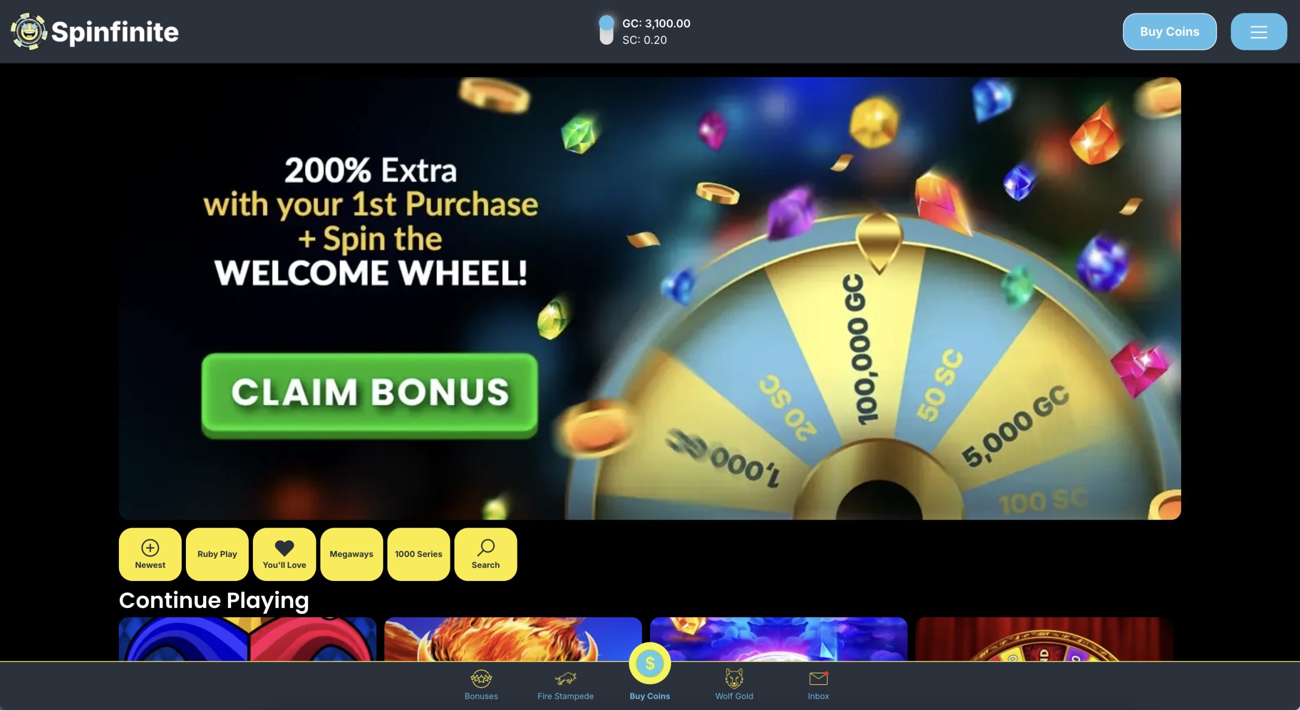 Spinfinite Casino Welcome Bonus
