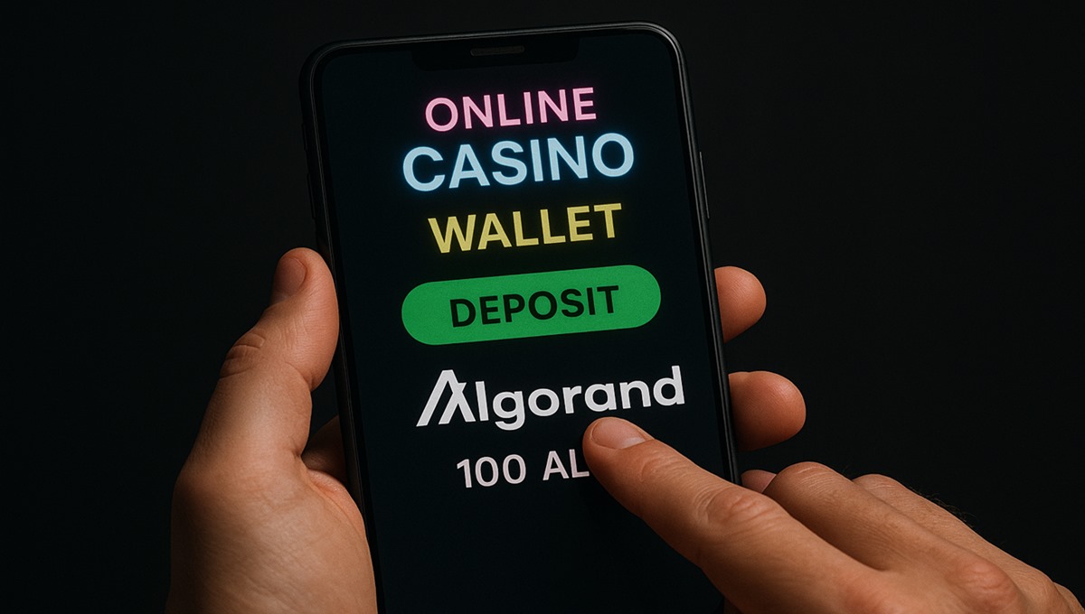 User depositing Algorand (ALGO) into an online casino wallet using a mobile phone