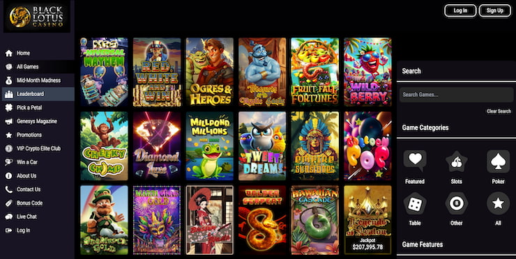A snapshot of the black lotus game selection