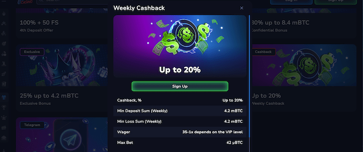 A snapshot of the Telegram Bonus at 7Bit Casino