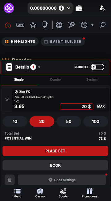 a snapshot of mobile crypto sports betting at coincasino