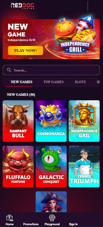 A screenshot of Red Dog Casino, one of the best PayPal online casinos.