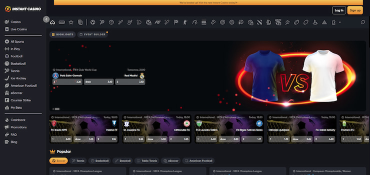 A screenshot of the Instant Casino NZ betting site.