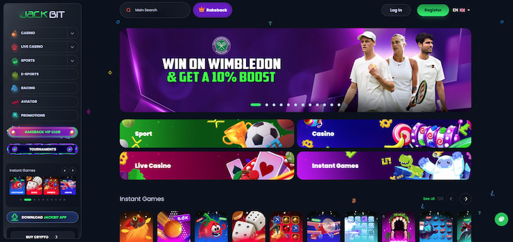 A screenshot of the Jackbit Casino homepage.