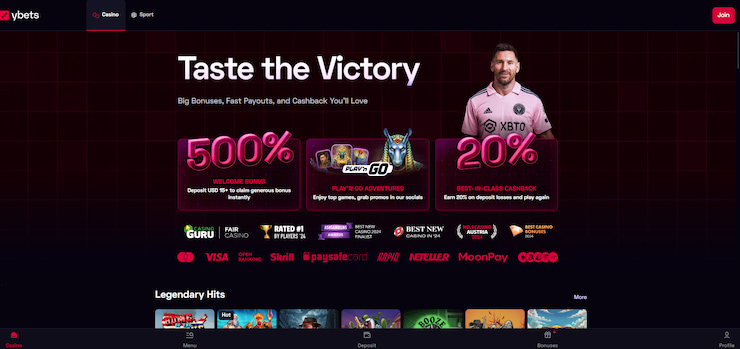A screenshot of the YBets homepage.