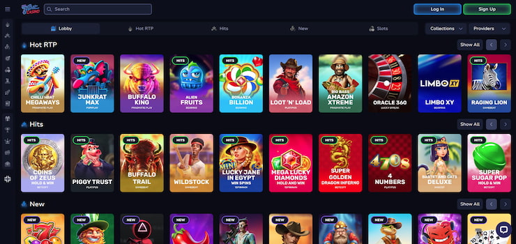 A screenshot of the 7Bit Casino homepage