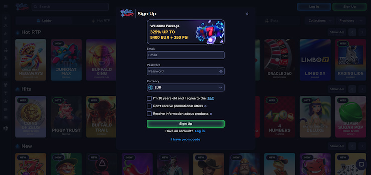 An image showing the registration form on the 7Bit Casino site 