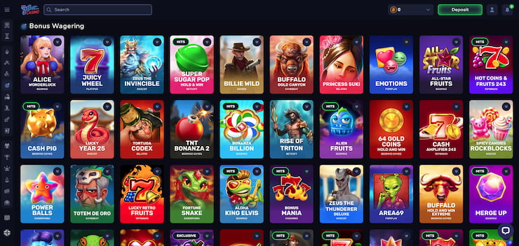 An image showing the eligible games for 7bit casino bonus codes wagering