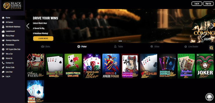 A screenshot of the Black Lotus Casino homepage.