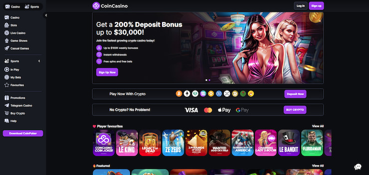 A screenshot of the CoinCasino site.