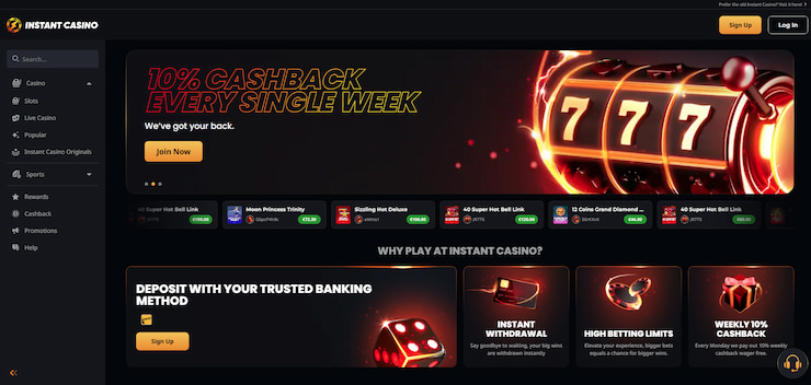 An image showing the Instant Casino homepage.
