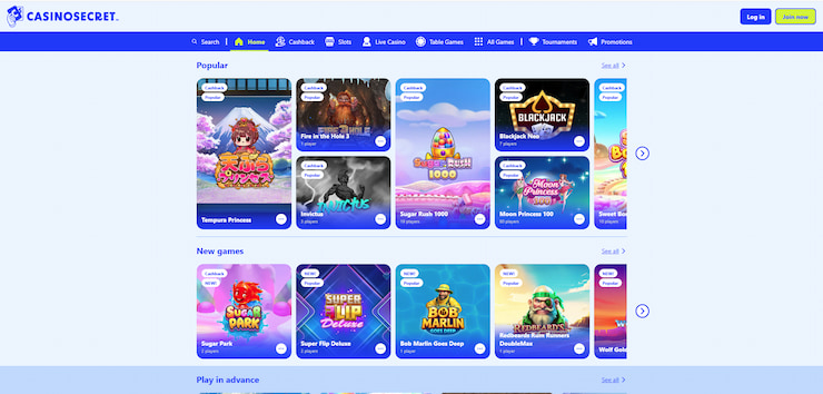 A screenshot of the Casino Secret homepage.- a top online casino in Japan
