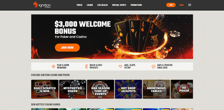 The homepage of this crypto betting site, alongside the Ignition Casino welcome bonus code promo.