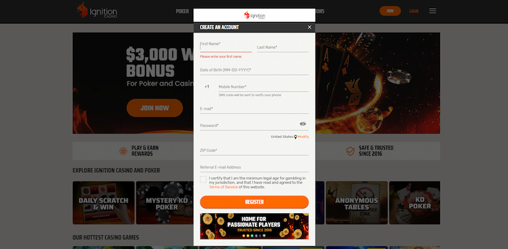 A detailed look at the registration process at Ignition Casino.