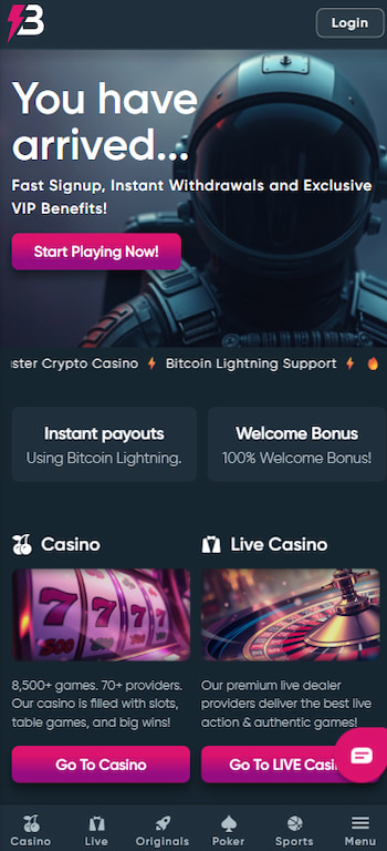 A screenshot taken from the mobile version of the Betplay no-KYC casino.