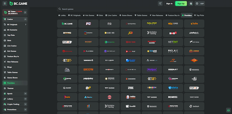 An overview of the over 50 online casino game providers that are featured on new betting sites like BC.Game.