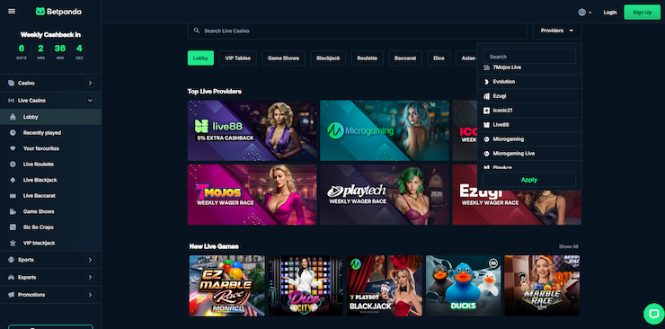 An image depicting the many unique live casino games that UK new online casinos like BetPanda offer bettors.