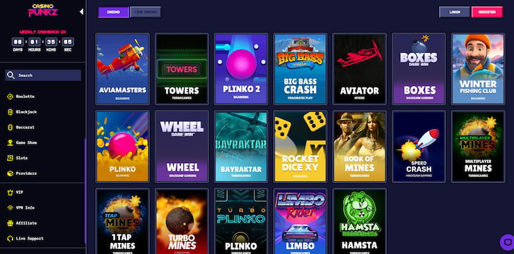 A quick look at the kinds of specialty, instant win, crash, and mines games that can be played at CasinoPunkz.