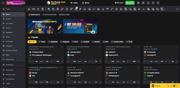 An overview of the fantastic sports betting section at this site, which has several markets on offer that you can enjoy through a FortuneJack bonus code.