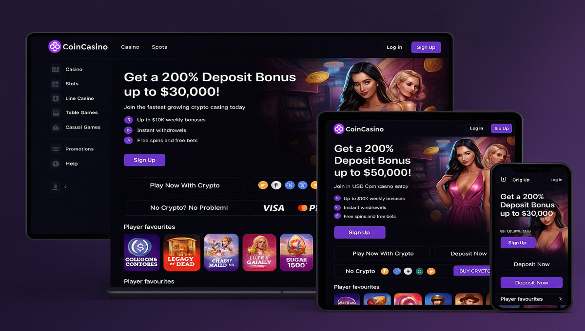image of a USD Coin casino website displayed across Desktop, Tablet, and Mobile