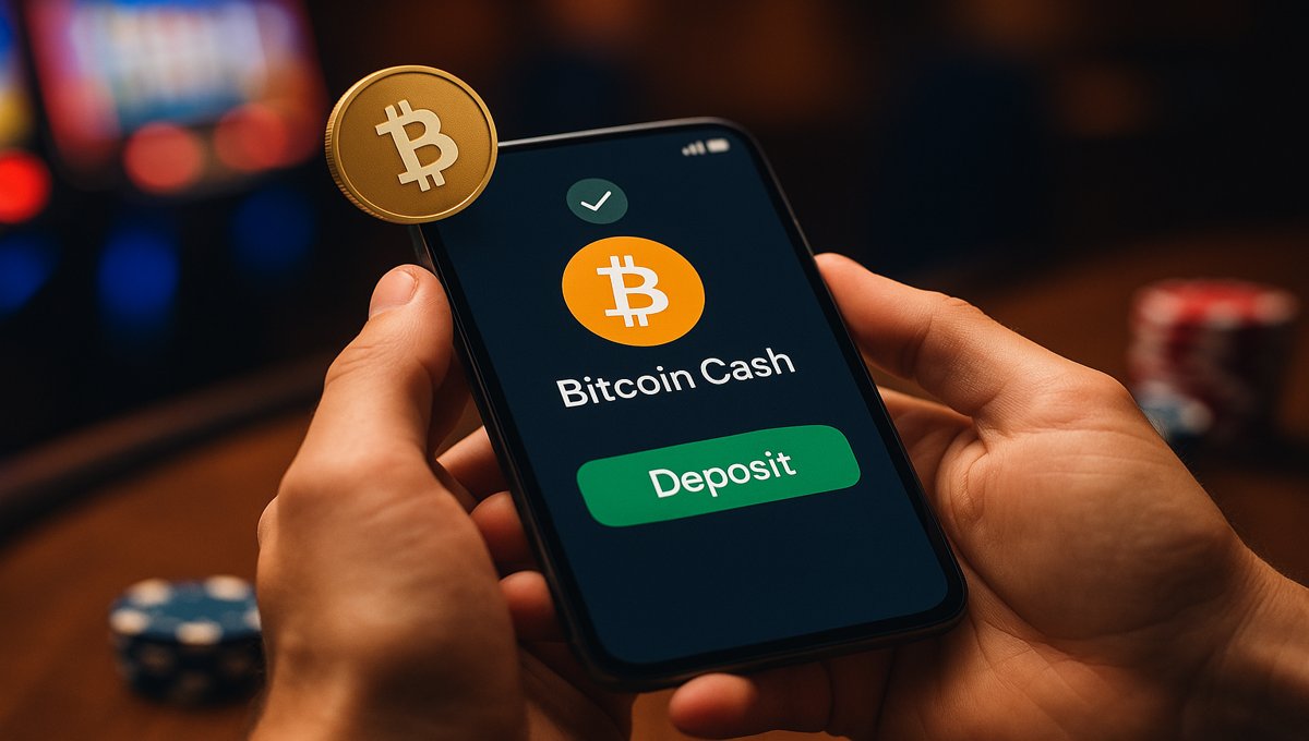 image of a user depositing BCH into an online casino wallet on their mobile