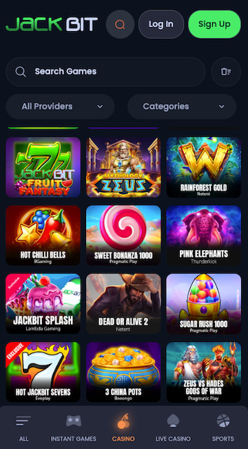 A snapshot of the jackbit casino mobile experience