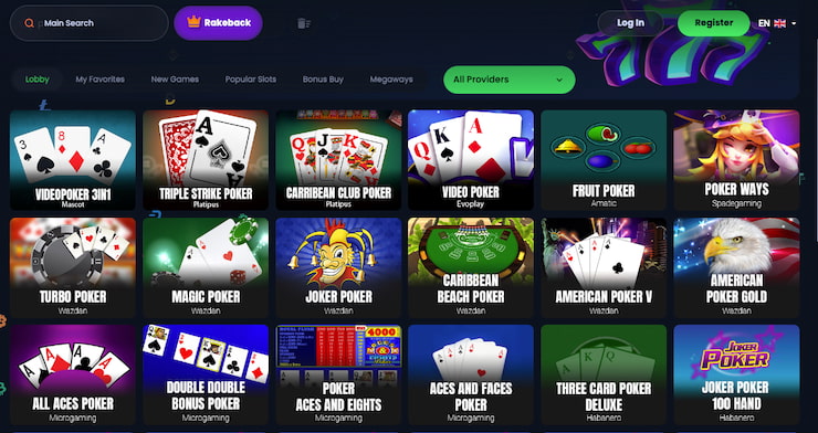 A snapshot of the jackbit poker selection
