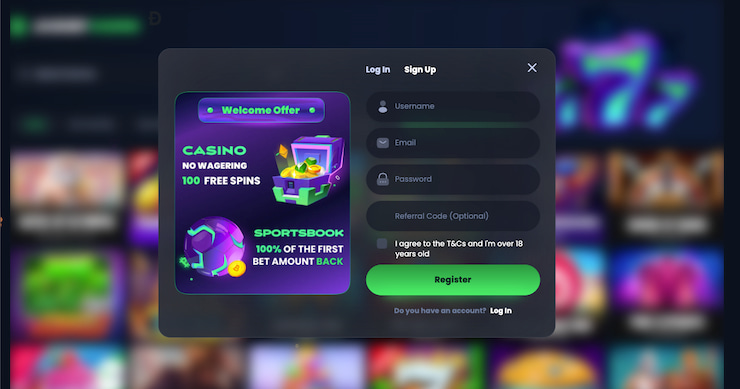 A snapshot of the jackbit casino signup page