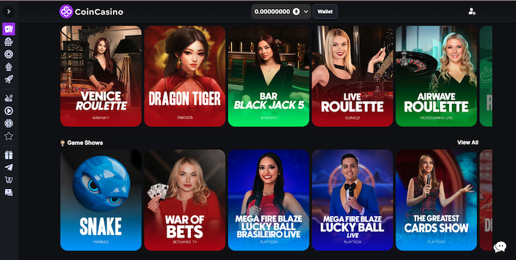 A snapshot of live games at Coin Casino - a top ripple casino