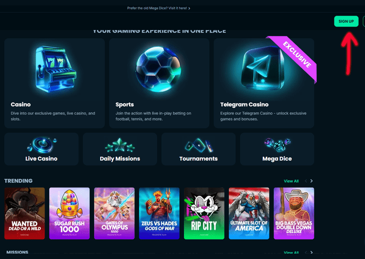 metamask casino arrow to sign up