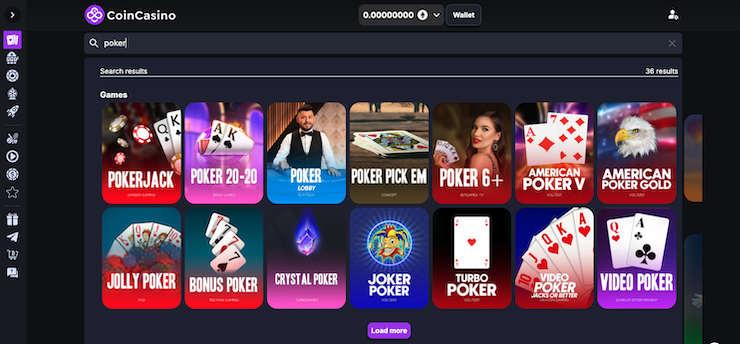 A snapshot of poker games at Coin Casino - a top ripple casino