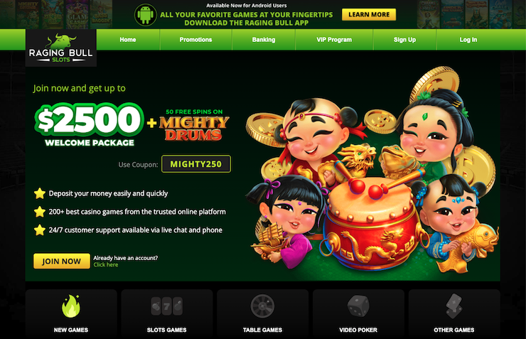 A snapshot of the casino bonus at raging bull casino