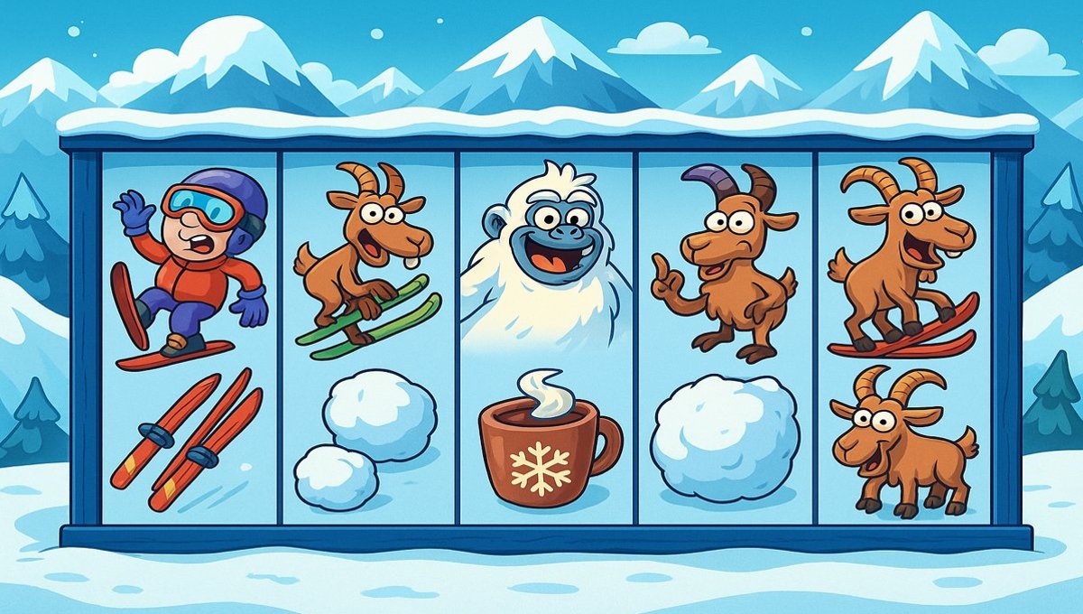Avalanche-themed slot game with humorous cartoon-style graphics