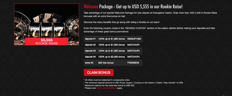 A snapshot of Everygame Bonus Codes