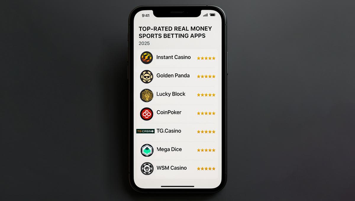 screenshot of a list of top-rated real money sports betting apps for 2025 on a smartphone screen