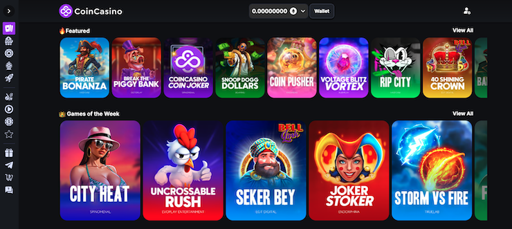 A snapshots of slots at Coin Casino - a top ripple casino