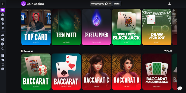 A snapshot of table games at Coin Casino - a top ripple casino