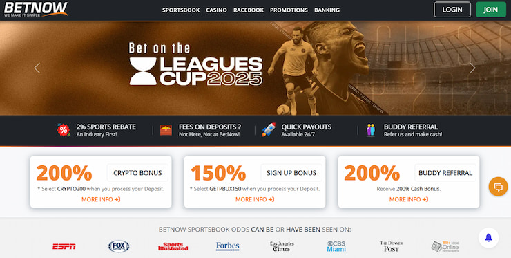 A screenshot of the BetNow, one of the top horse racing betting sites. 