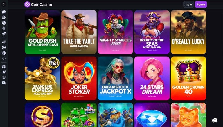 A view of the jackpot slots at CoinCasino