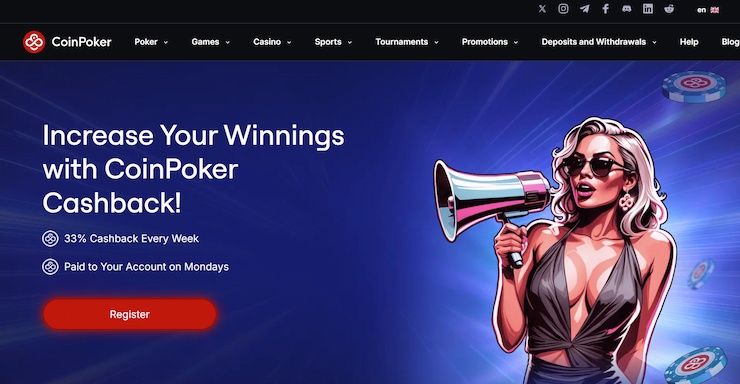 An image of the 33% cashback offer, one of the top CoinPoker promos.