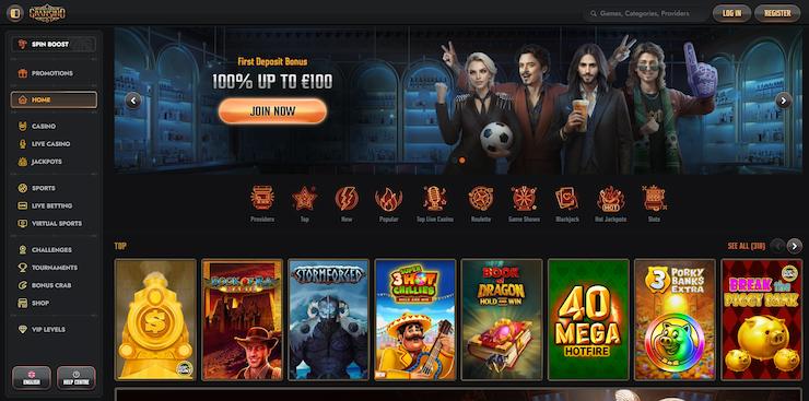 screenshot of Gransino Casino homepage with welcome offer and diverse game categories at Best Online Casino Ontario