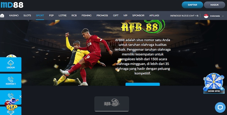Screenshot of the MD88 homepage, one of the best betting sites in Indonesia.
