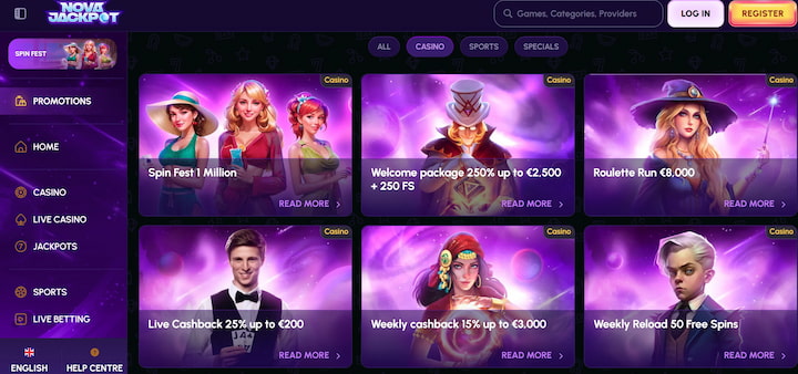 novojackpot casino promotions for oman players with casino and sports betting section 
