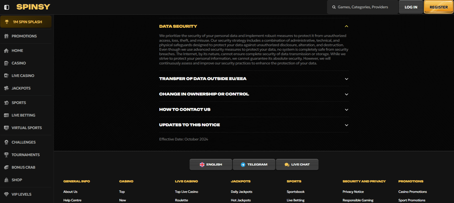3. Spinsy Security & Licensing Bitcoin Cash Casino