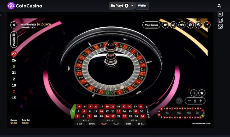 A snapshot of Auto Roulette at NZ Online Roulette Casino Coin Casino