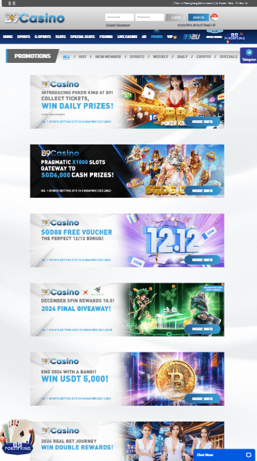 Promotions page for B9 Singaporean casino
