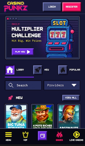 A snapshot of Casinopunkz, a top crypto casino for US players
