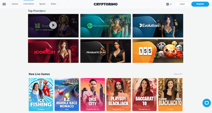 A snapshot of Live Games at Cryptorino - a fast payout UK casino